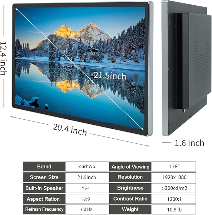 TouchWo 21.5 inch Android 12 Touchscreen Monitor Tablet, 16:9 FHD 1080P