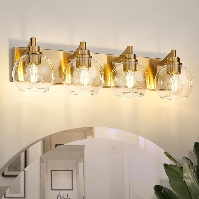 METWET Bathroom Light Fixtures, 4 Light Brushed Gold Vanity Light, 26 Inch