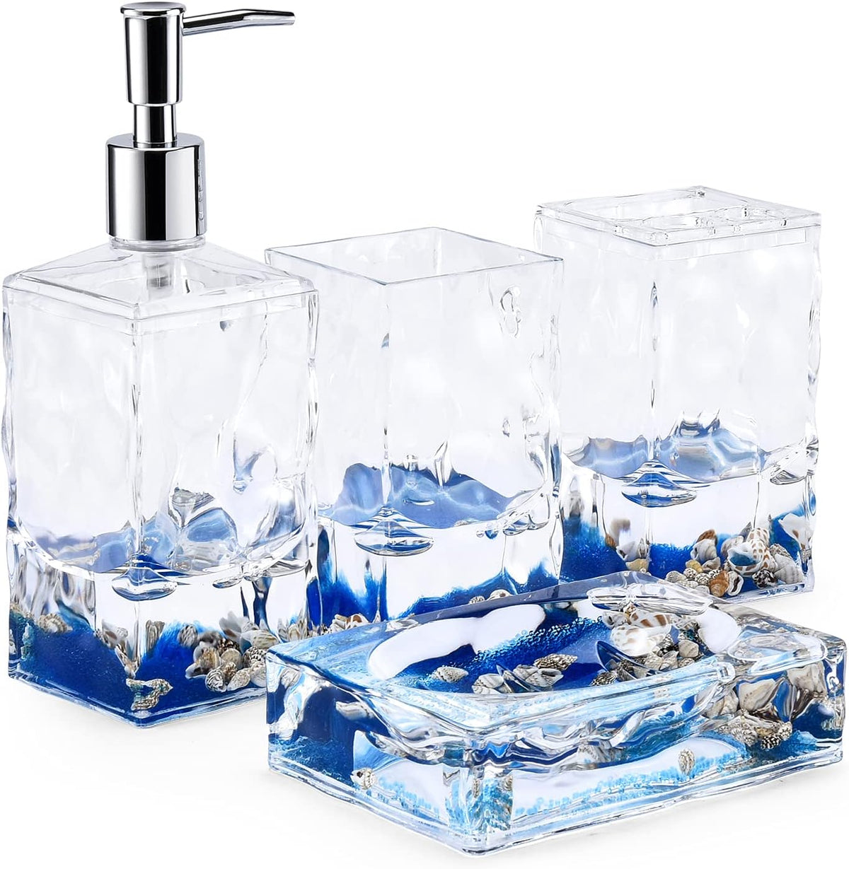 Locco Decor 4 Piece Acrylic Liquid 3D Floating Motion Bathroom Vanity Accesso...