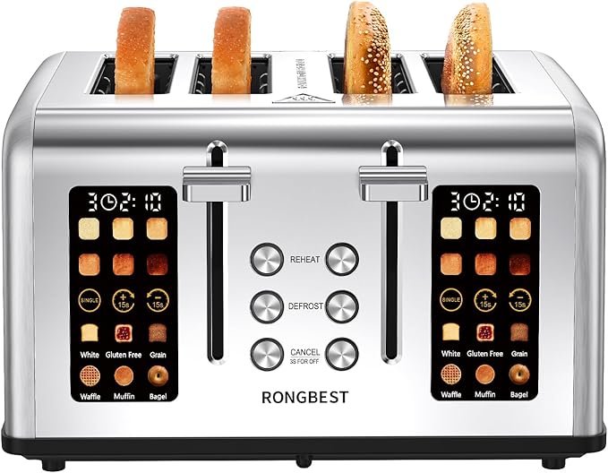4 Slice Touch Screen Toaster, Easy-to-Use Digital Stainless Steel Toaster