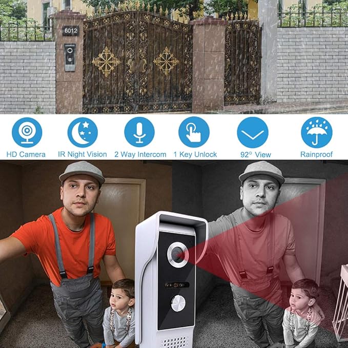 AMOCAM Video Intercom System, 7 Inche Monitor Wired Video Door Doorbell Kit