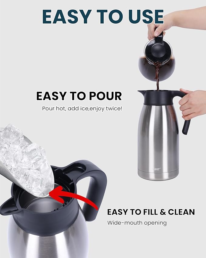 GiNT 64Oz Thermal Coffee Carafe, Insulated Stainless Steel Coffee Carafes