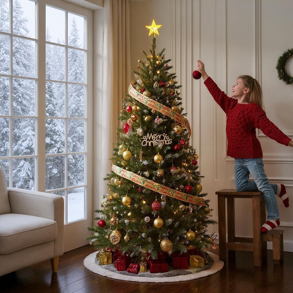 GAOMON 6ft Prelit Wide Fraser Fir Artificial Christmas Tree with RGBW Light