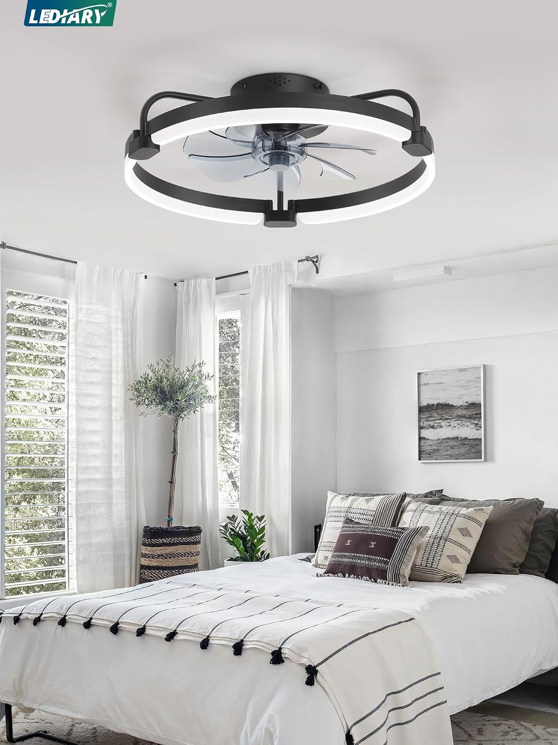 LEDIARY 20" Ceiling Fans with Lights and Remote, Low Profile Led Fan Light