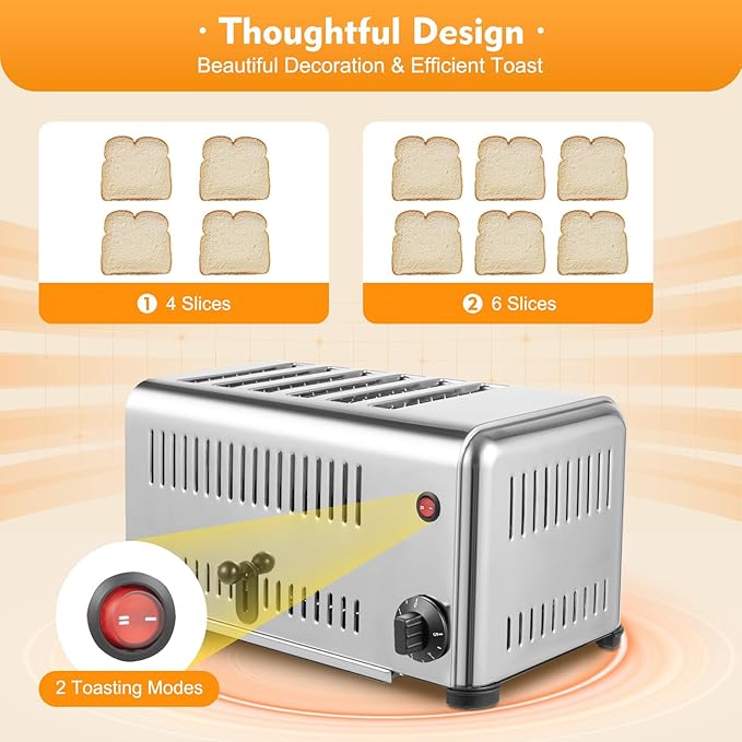 6 Slices Toaster, 1680W Commercial Bread Baking Machine