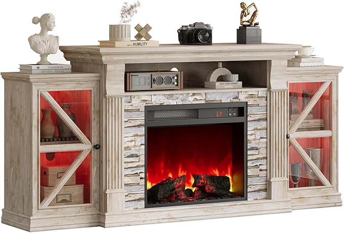 QUW Electric Fireplace TV Stand, Modern TV Console Table