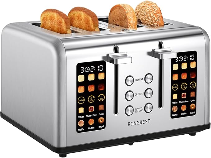 4 Slice Touch Screen Toaster, Easy-to-Use Digital Stainless Steel Toaster