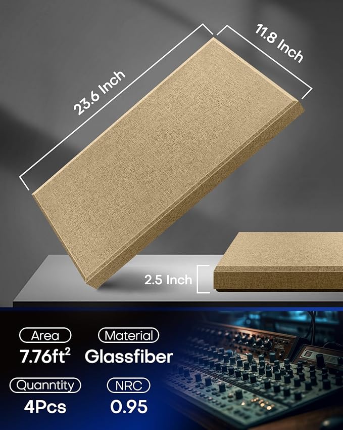 4Pack Fiberglass Acoustic Panels, Self Adhesive Sound Proof Foam Panels