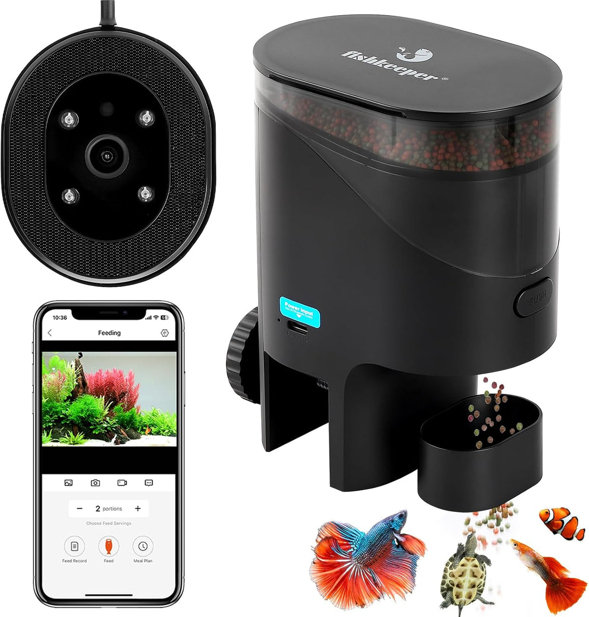 fishkeeper Automatic Fish Feeder for Aquarium Flakes, WiFi (2.4G/5.0G)