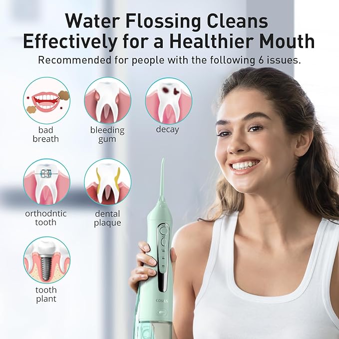 COSLUS Water Dental Flosser Teeth Pick: Portable Cordless Oral Irrigator 300ML
