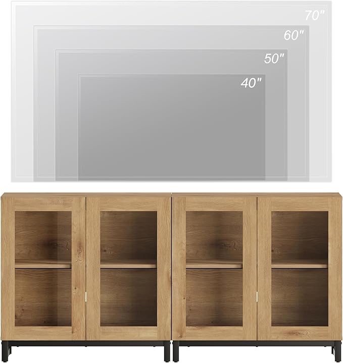WAMPAT Modern TV Stand with Glass Doors