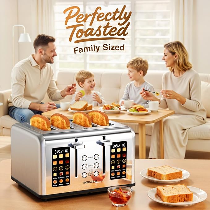 4 Slice Touch Screen Toaster, Easy-to-Use Digital Stainless Steel Toaster