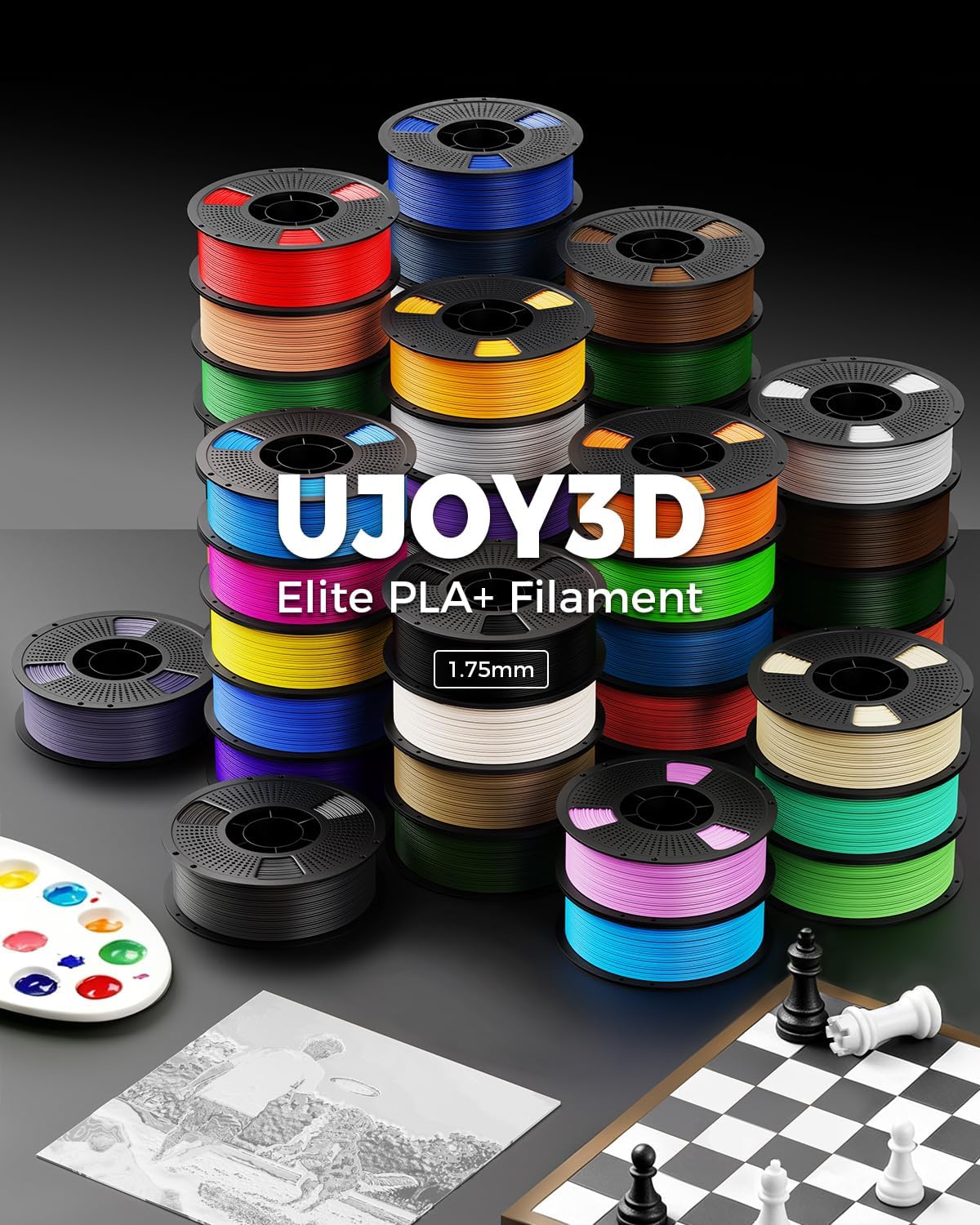 UJOY3D 8 Color Elite PLA+ 3D Printer Filament Bundle, 2kg Multicolor Pack