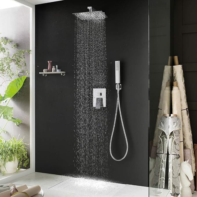 Iriber Chrome Shower System 10 Inch High Pressure Rainfall Shower Head and