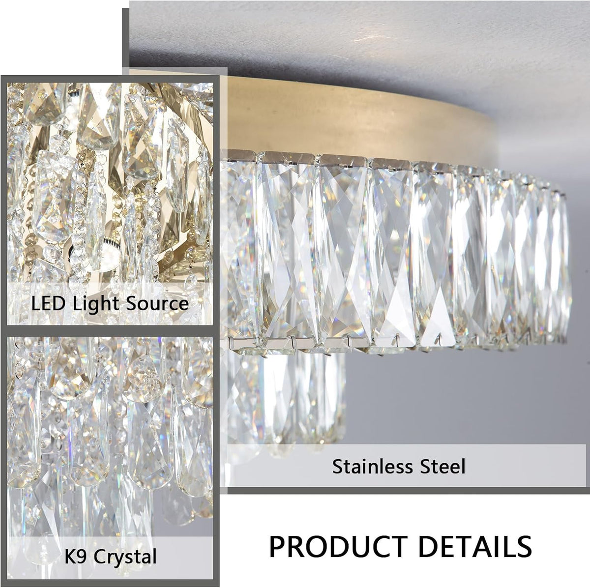 Modern Crystal Chandeliers for Living Room Ceiling Light Fixture LED Dimmable...