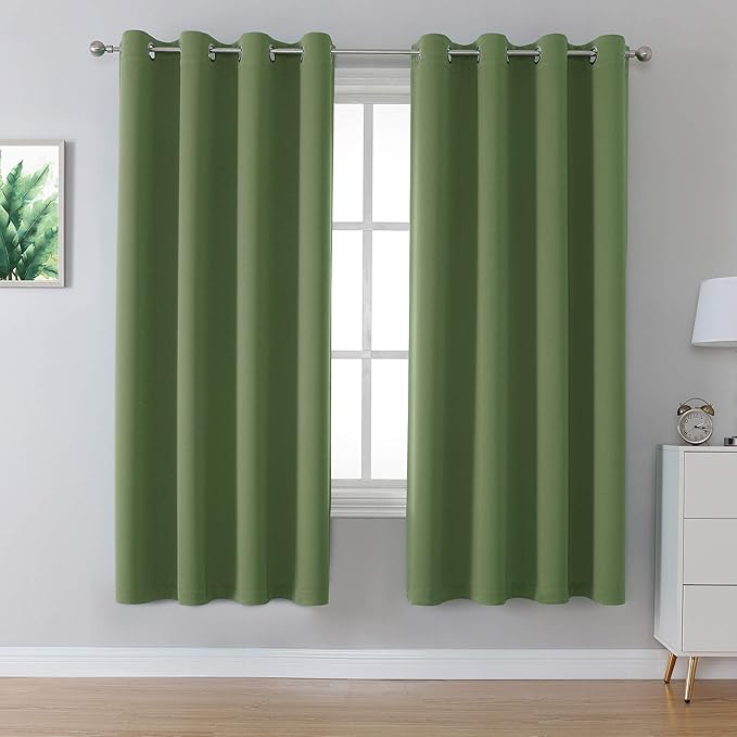 DUALIFE Grommet Curtains Sage Green 72 Inch Length 2 Panels Set Light Blocking