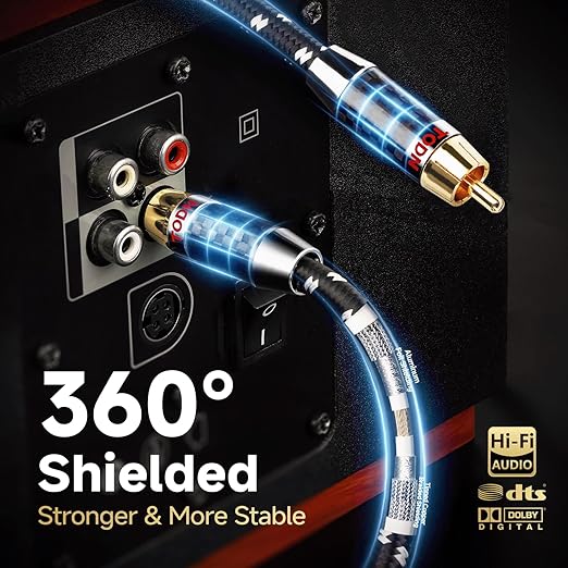 TODN 75-Ohm Coaxial Digital Audio Cable Audiophile 24K Gold-Plated RCA Male