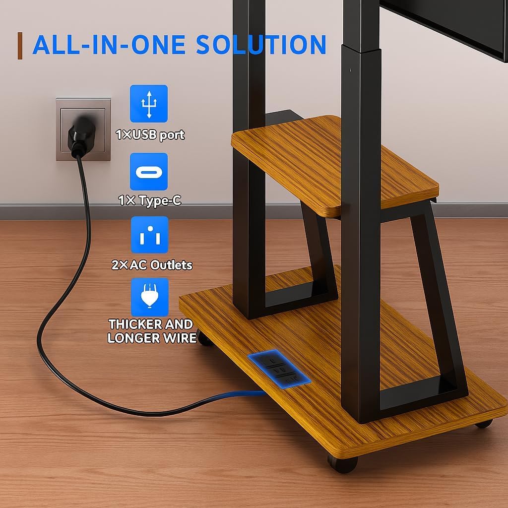Rolling TV Stand for 32-80 Inch TVs, TV Cart with Power Outlet