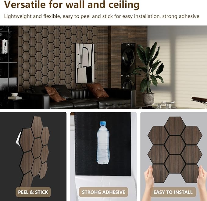 Hexagon Acoustic Wall Panels, Self-Adhesive Sound Absorbing Wall Panel by ARM...