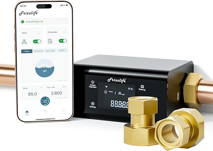 Frizzlife LP365 1.25-Inch Smart Water Monitor and Automatic Shutoff
