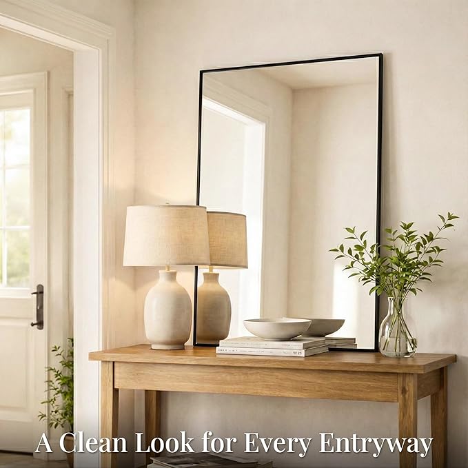 48''x36'' Extra Large Black Bathroom Mirror, Metal Framed Van...