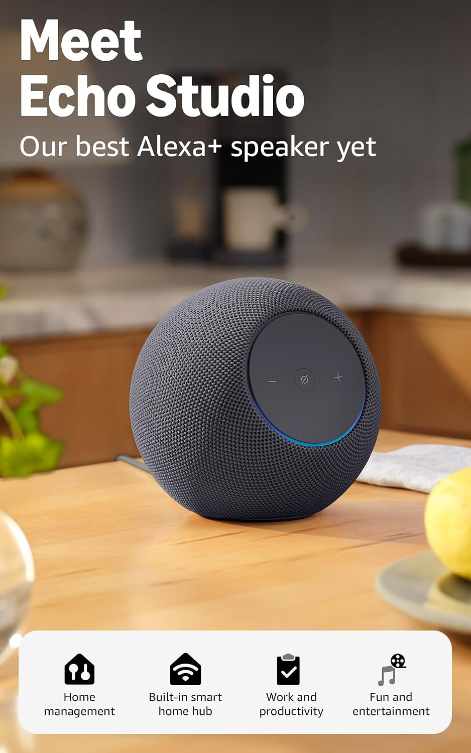 Amazon Echo Studio (newest model), Immersive spatial audio and Dolby Atmos, D...