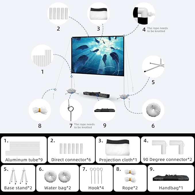 Projector Screen Outdoor Portable Movie: 120 inch Foldable Projection Screen