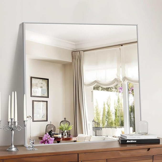 Silver Bathroom Mirror for Wall, 30x30 Inch Rectangle Mirrors