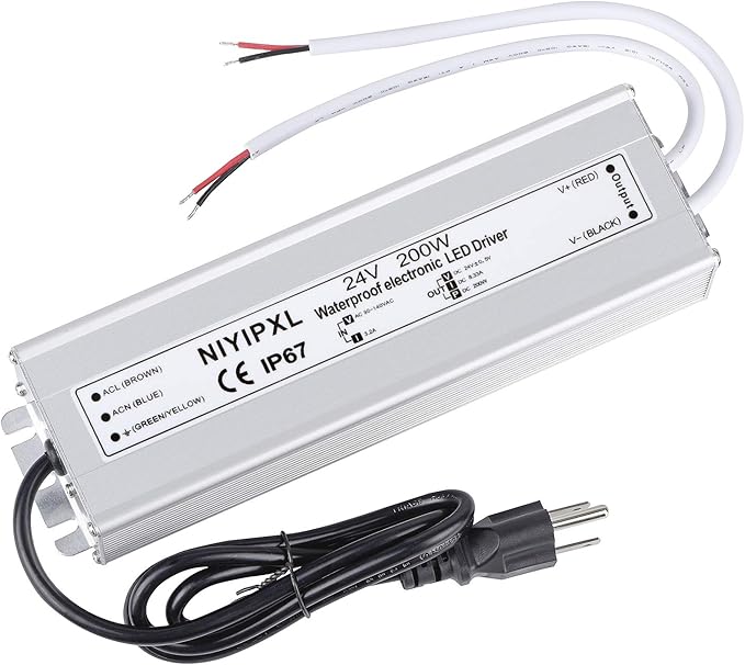 LED Driver 200 Watts 24V DC Low Voltage Transformer, Waterproof IP67 LED Power