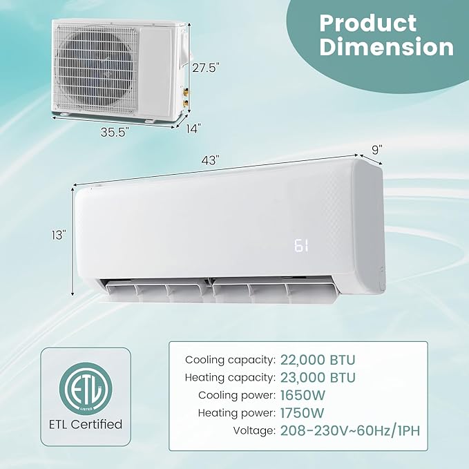 RELAX4LIFE Mini Split Ac/Heating System, 24000 BTU Ductless Mini Split Air