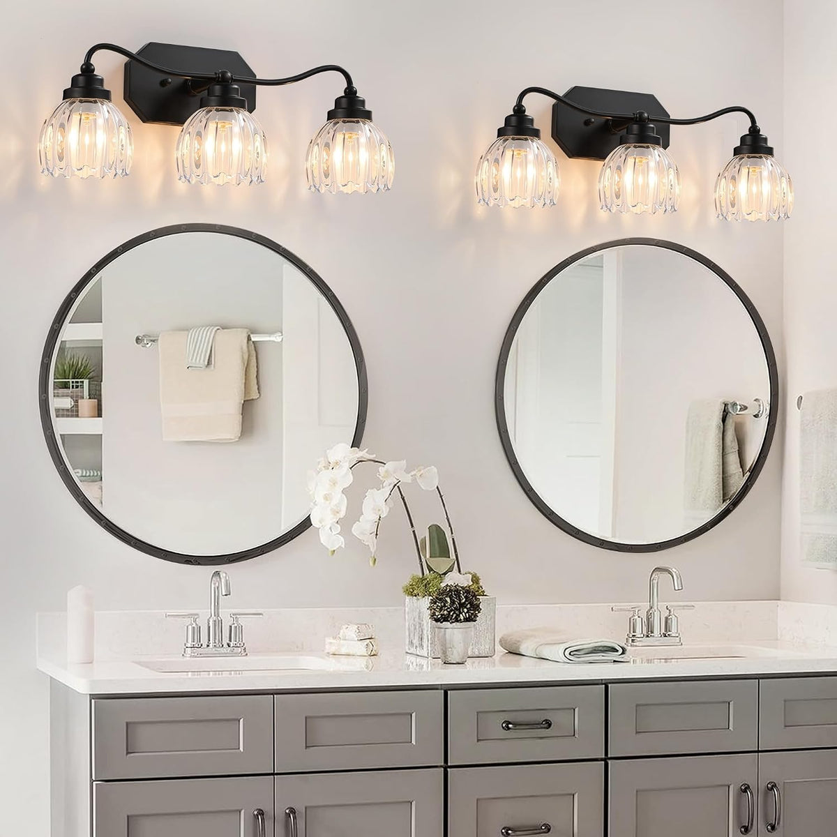 Vintage 3 Light Vanity Lights,Black Matte Antique Finish