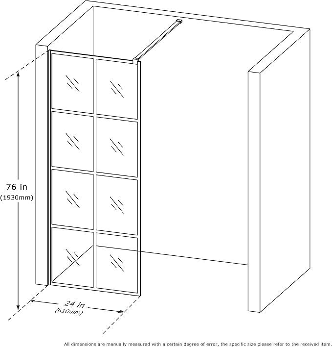 Mainzel 24" W x 76" H Fixed Shower Glass Panel, Frameless 3/8"...
