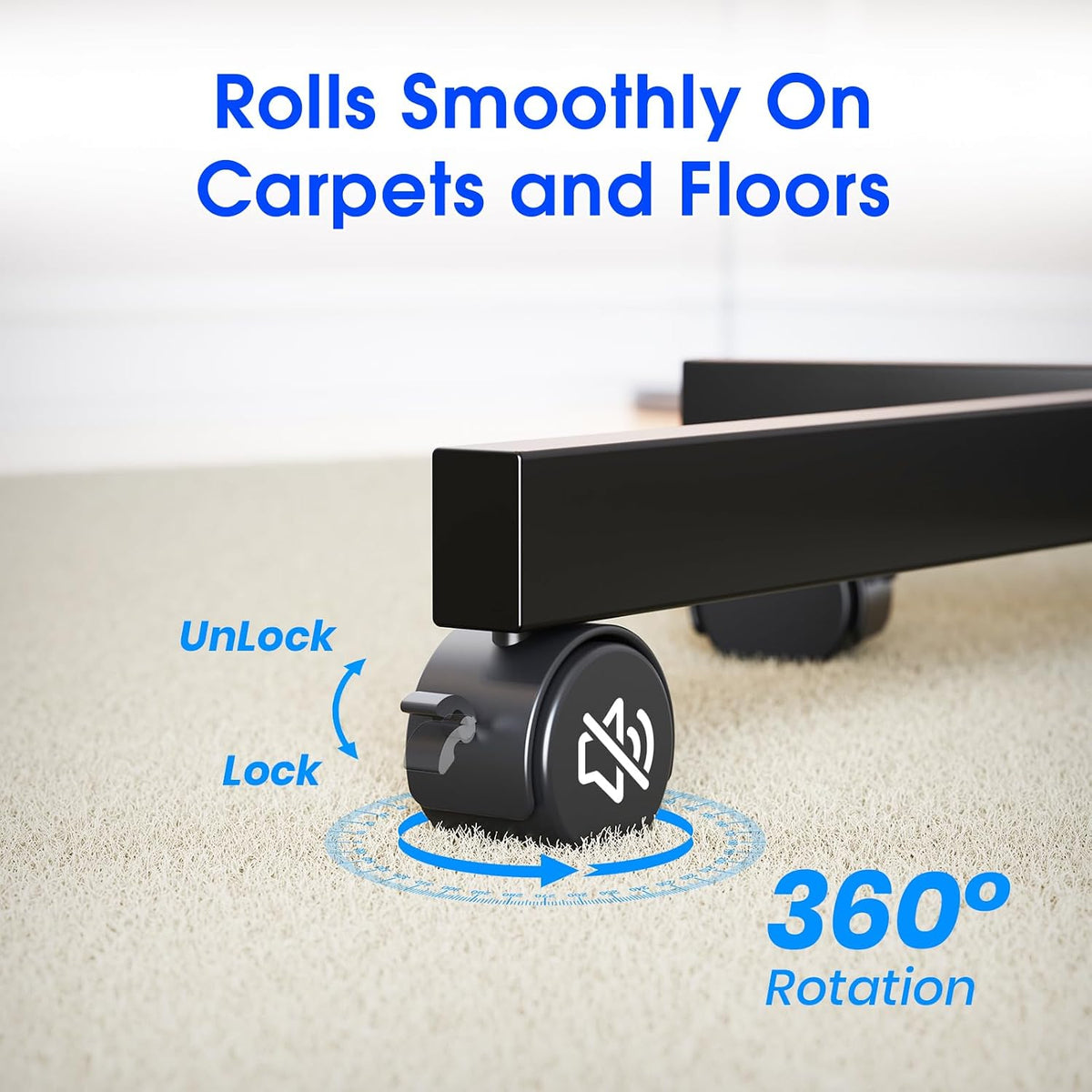 Rolling TV Stand for 23-60 Inch, Mobile TV Stand with Shelf, Black