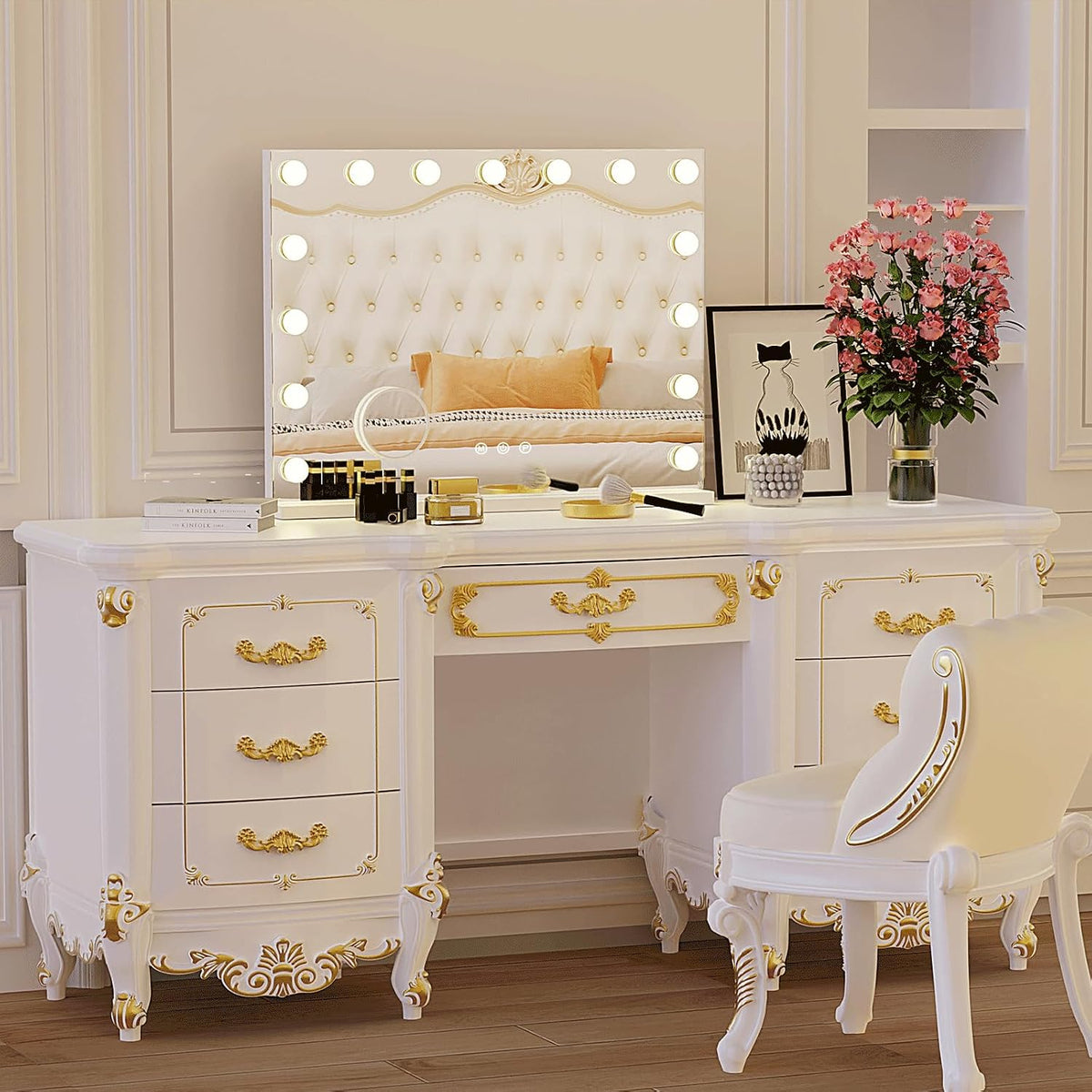 Hollywood Vanity Mirror with Lights, 15 Light Bulbs,3 Color Lights,Make Up Li...
