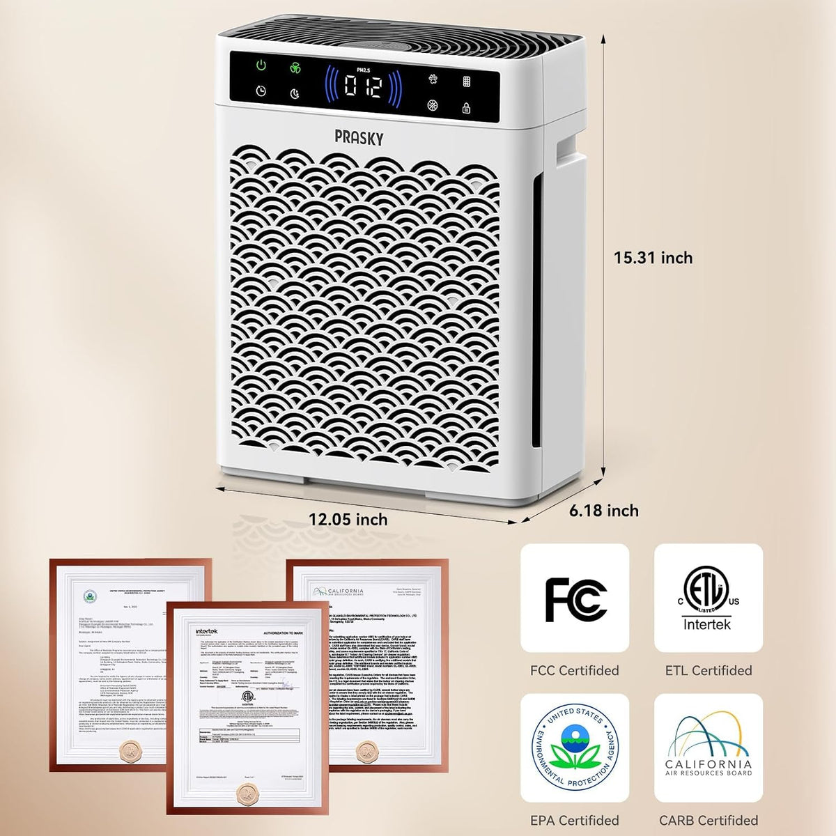 Air Purifiers for Home 3300sq.ft, Activated Carbon, PM2.5 Level Detection