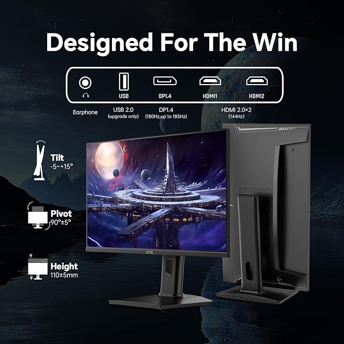 KTC 24 inch Gaming Monitor QHD 180Hz, Fast IPS 1440p Computer Monitor,
