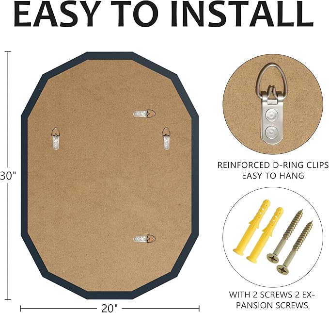 Bathroom Mirrors for Over Sink, Round Frameless Mirrors for Wall, 20x30 Inch