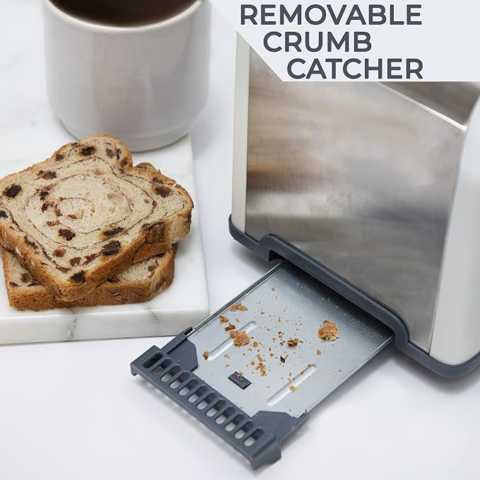 Rae Dunn Toaster, Stainless Steel 2 Slice Square Toaster, Wide Slot