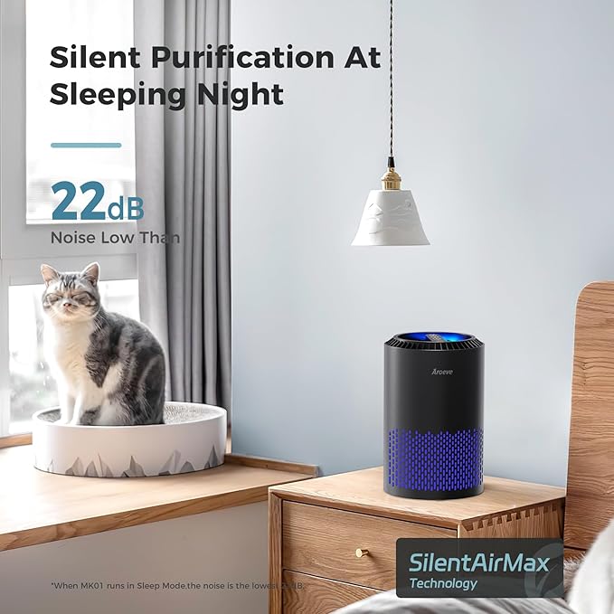 AROEVE Air Purifiers for Bedroom Home, Air Purifier For Smoke Pollen Dander