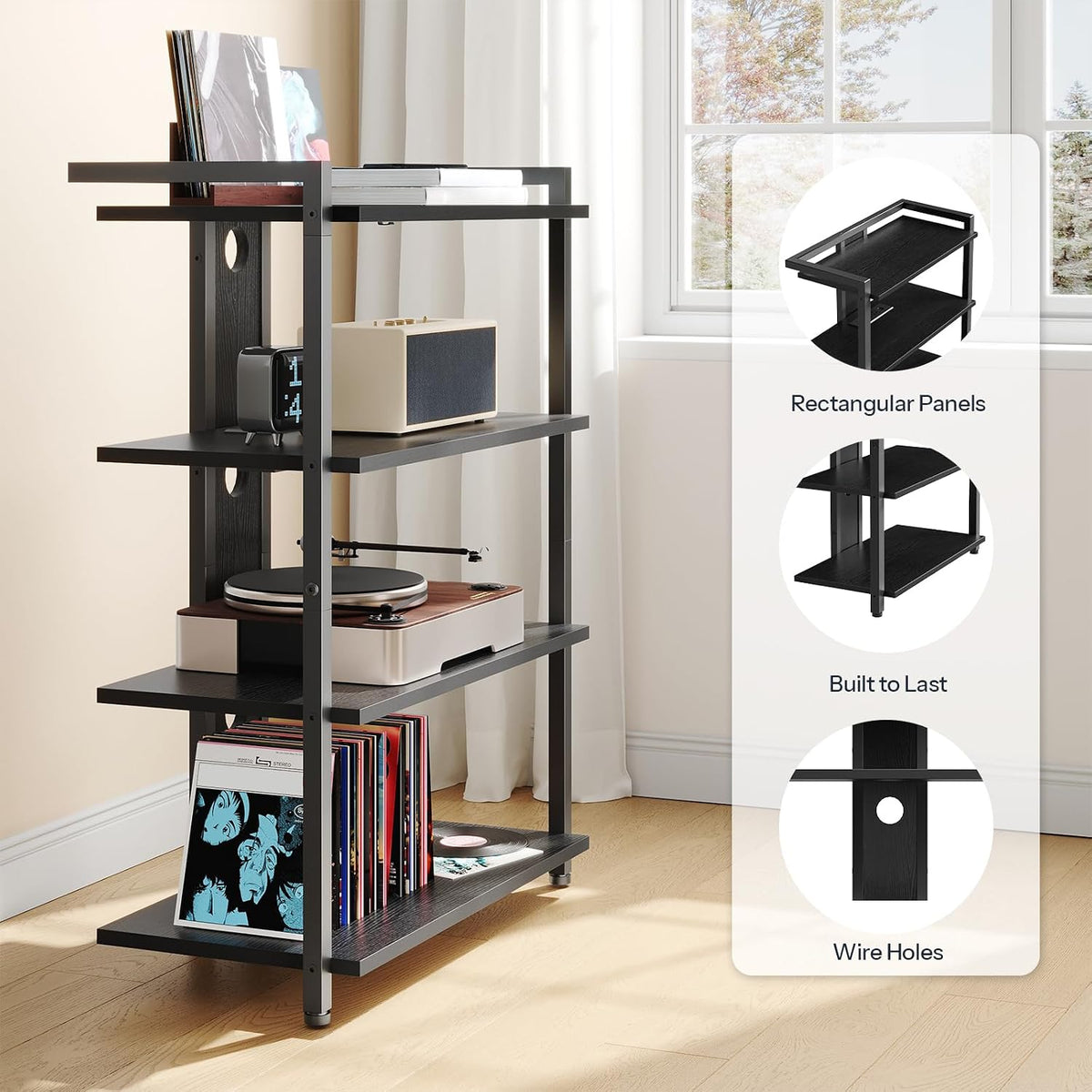 HOOBRO 4-Tier AV Media Stand, Media Console with Charging Station
