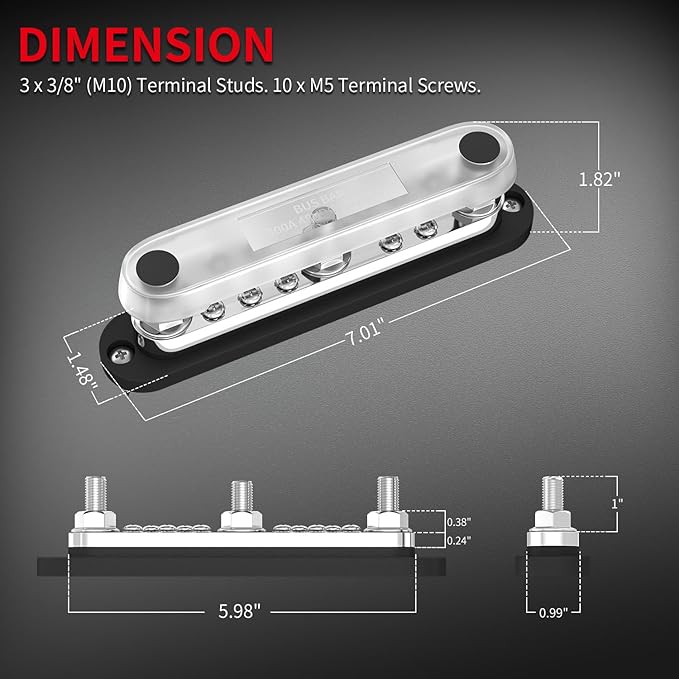 DAIERTEK 300A Copper Bus Bar 12V, Power Distribution Block