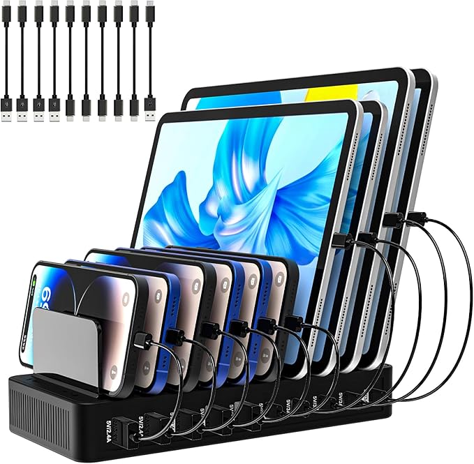 RISWOJOR Charging Station for Multiple Devices, 100W 10 Ports Charging Dock