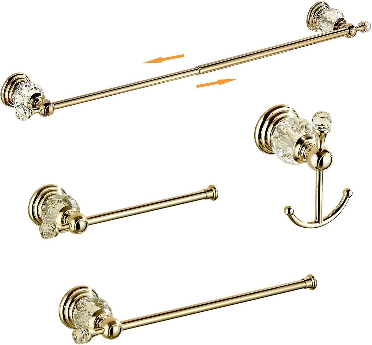 Crystal Bathroom Hardware Set,Adjustable Towel Rack, Toilet Roll Paper Holder...