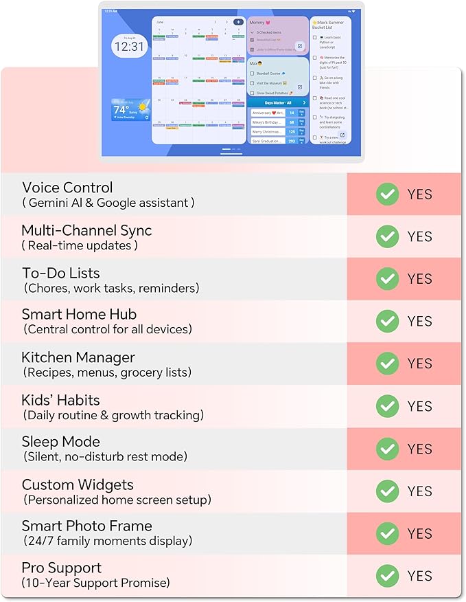 25 Inch Digital Planner Wall Planner Touch Screen Chore Chart Syncs All Android