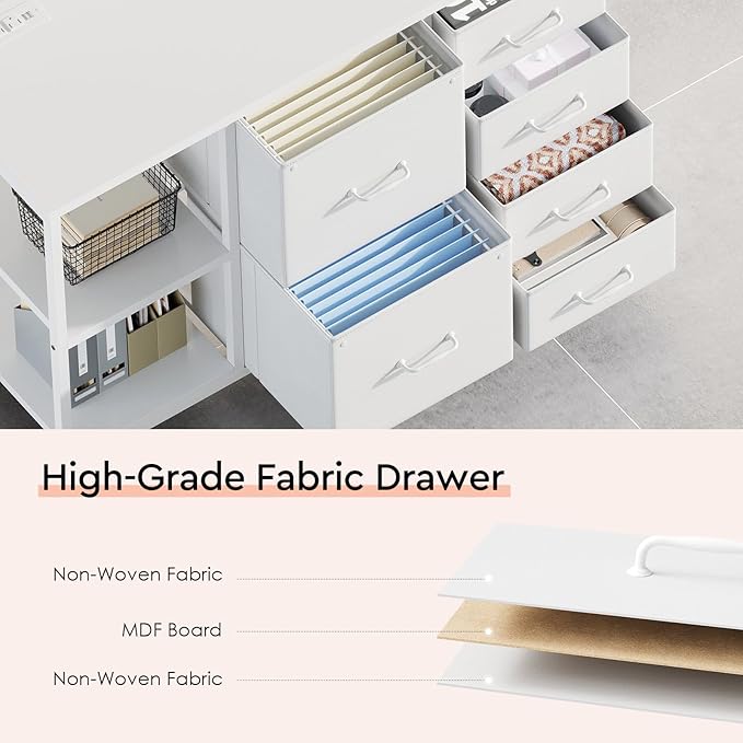 6 Drawer File Cabinet with Charging Station Rolling Printer Stand with Open