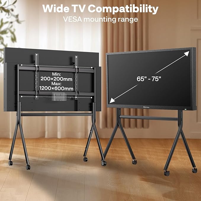 Sylvox TV Floor Stand for 65-75 Inch TVs, Heavy Duty Rolling TV Stand Max Load