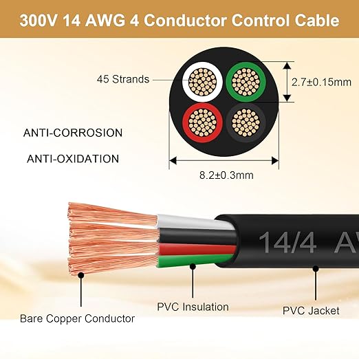 MOOKEERF 14/4 AWG Mini-Split Cable - 30FT 14 AWG 4 Conductor Control Cable 300V