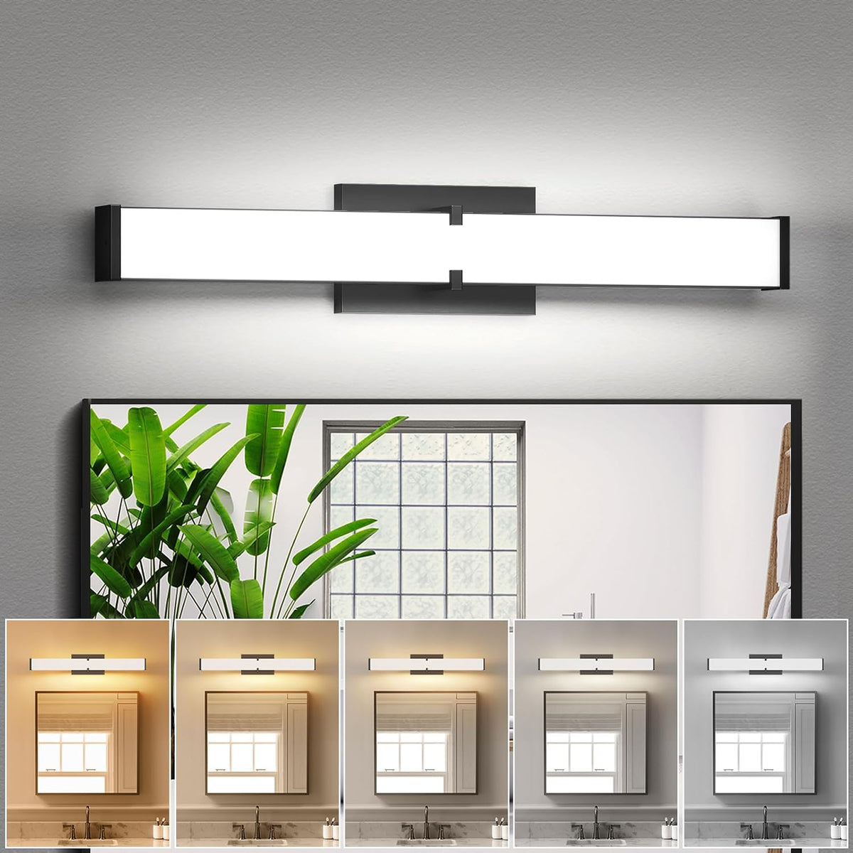 Modern 24IN Black Bathroom Vanity Light, 25W 2500 Lumen Dimmable, 5CCT, ETL C...