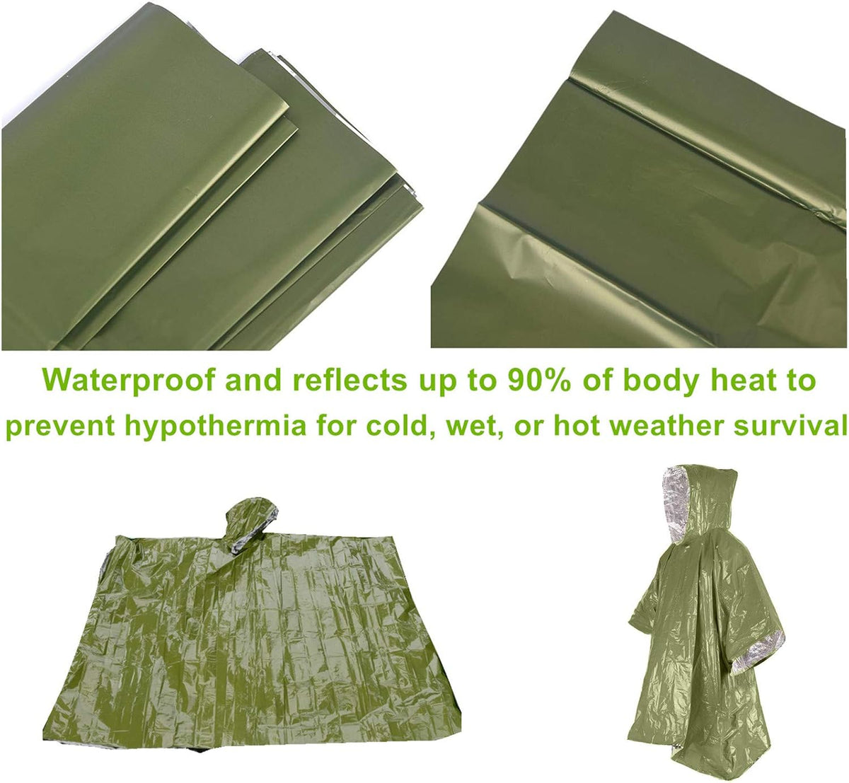 Emergency Blanket Poncho 2pcs, 39.3 x 53inch Thermal Mylar Space Blanket Rain...