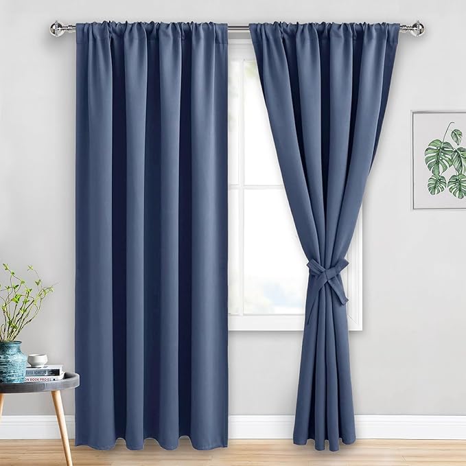 JIUZHEN Dusty Blue Blackout Curtains (Set of 2)